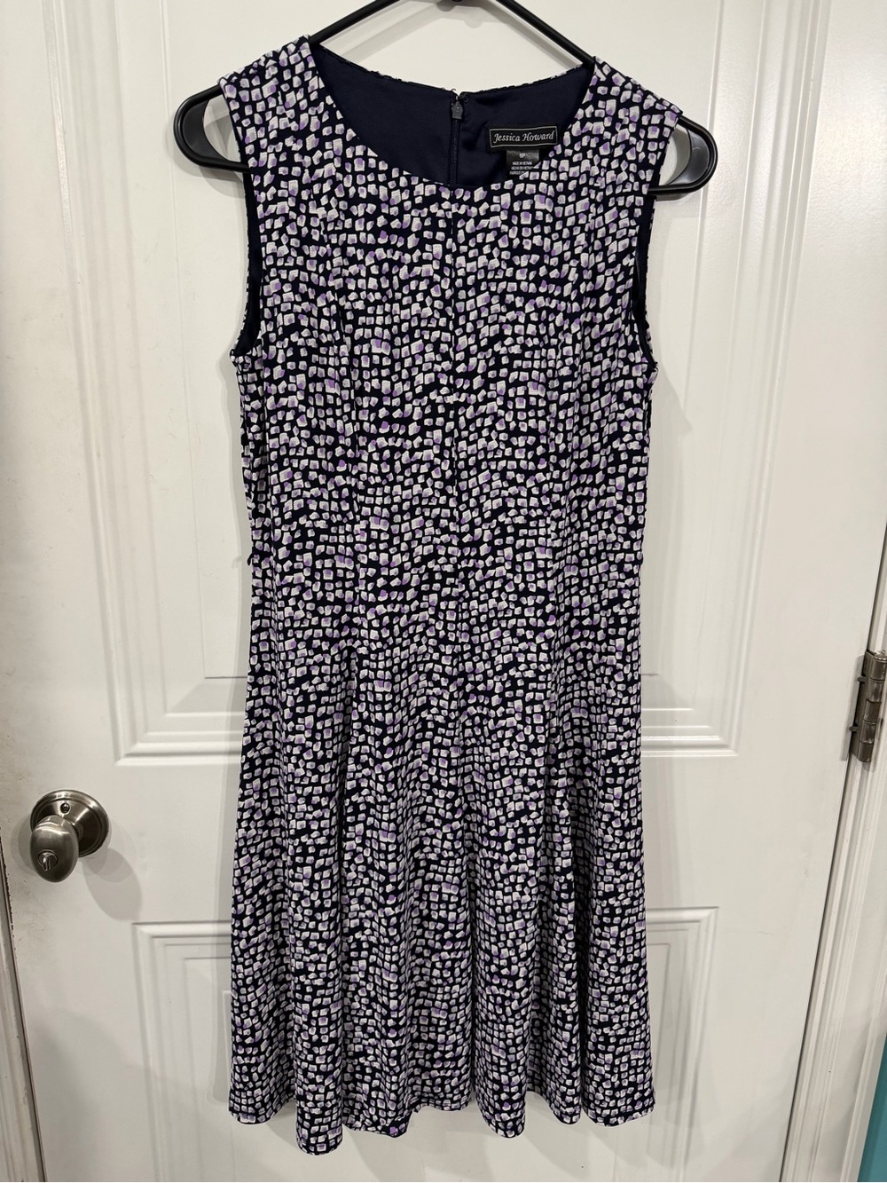 Jessica Howard Navy Dress with Lavender Dot Print